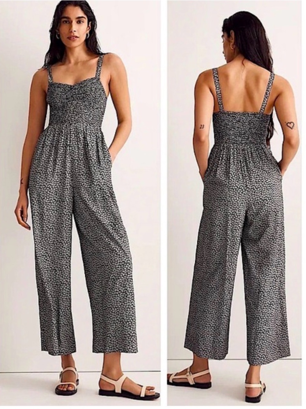 Madewell Lucie Wide-Leg Jumpsuit in Micro Daisy Size Small Smocked Fixed Straps